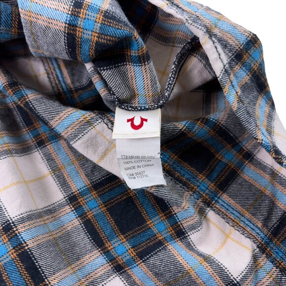 True Religion Western Pearl Snap Flannel Shirt Mens XXXL SLIM FIT Plaid - Picture 7 of 7